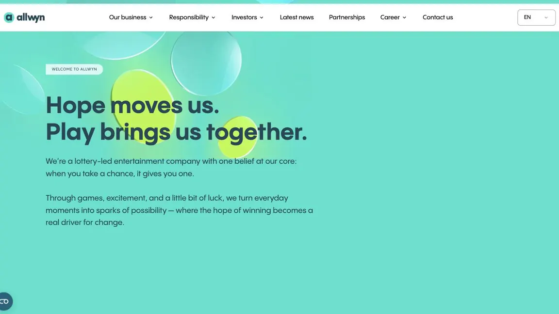 Screenshot of the Allwyn AG corporate website homepage