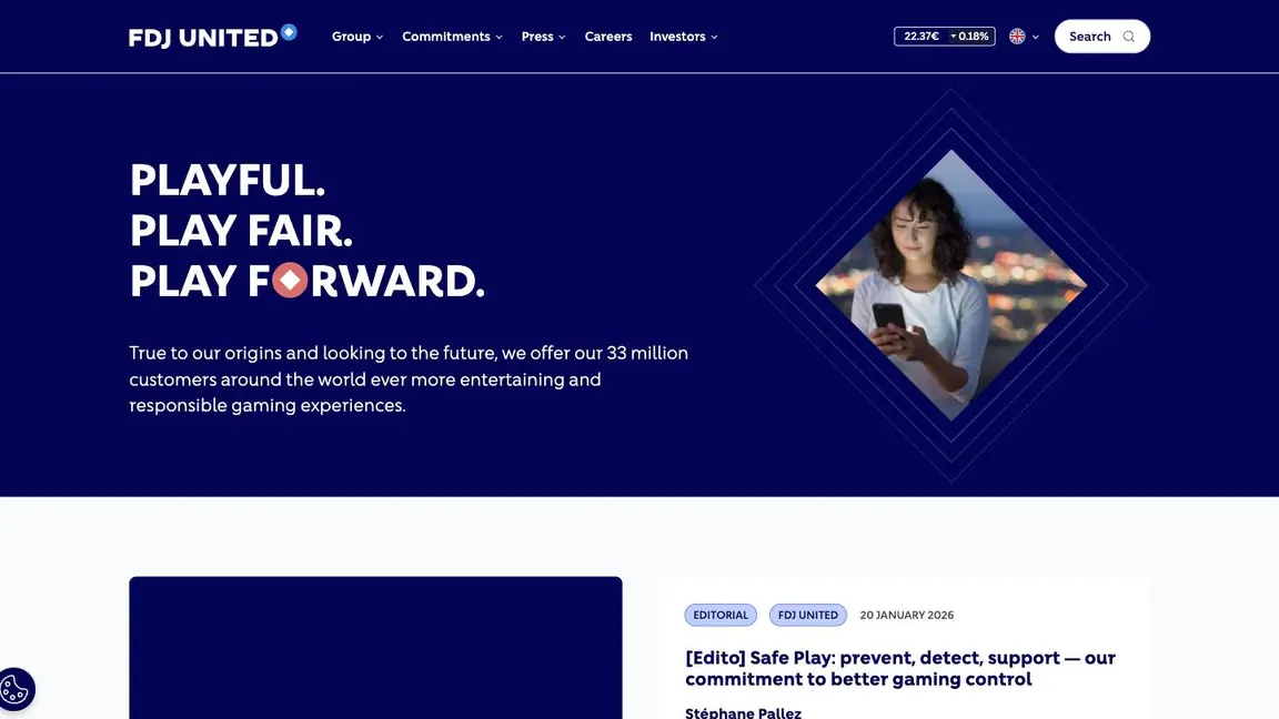 Screenshot of the FDJ United corporate website homepage