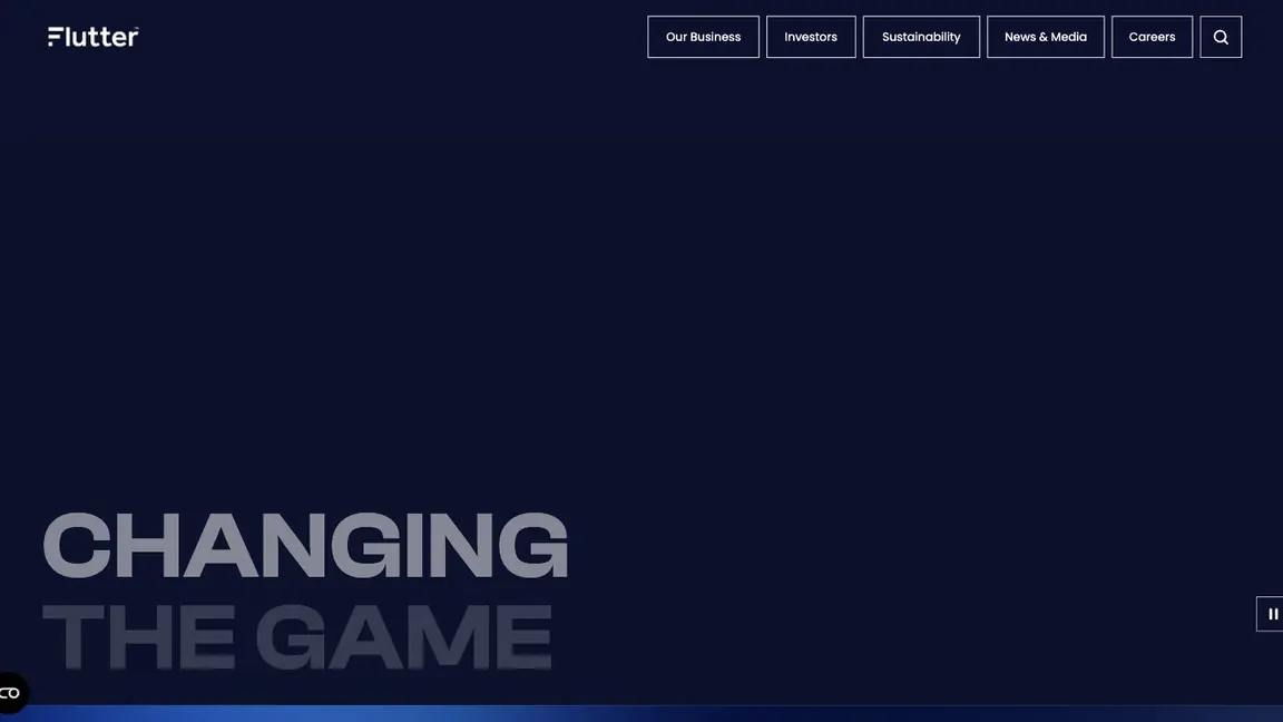 Screenshot of the Flutter Entertainment corporate website homepage