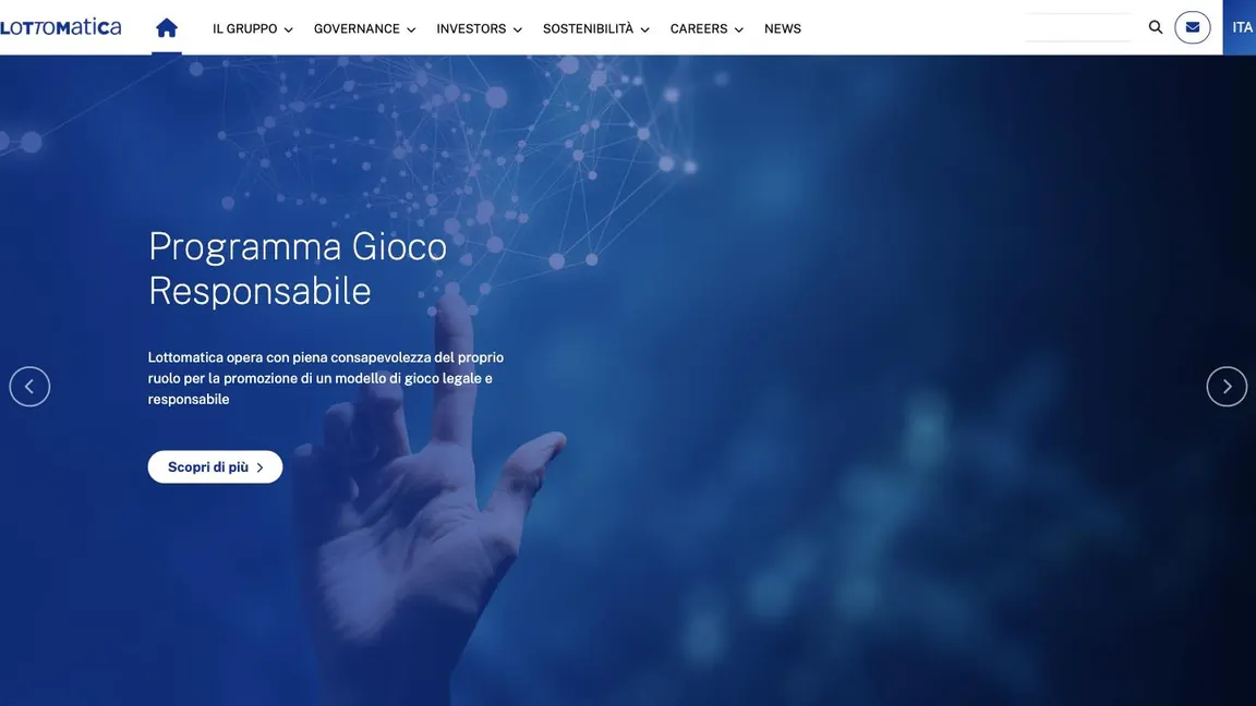 Screenshot of the Lottomatica Group S.p.A. corporate website homepage