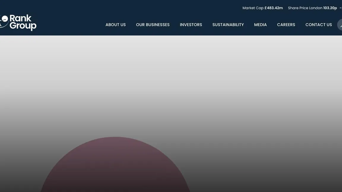 Screenshot of the Rank Group corporate website homepage